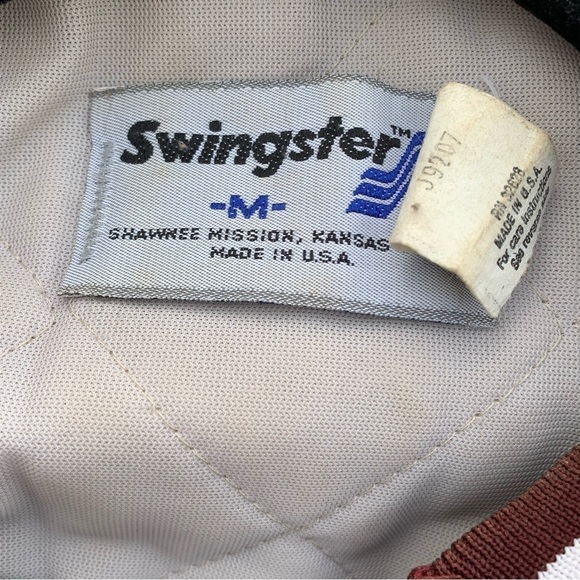 Vintage Satin Bomber Swingster Size Medium Stripes Made in USA Maroon White - Picture 8 of 8